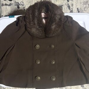 Brown Double-Breasted Cape with Faux Fur Collar( kids)